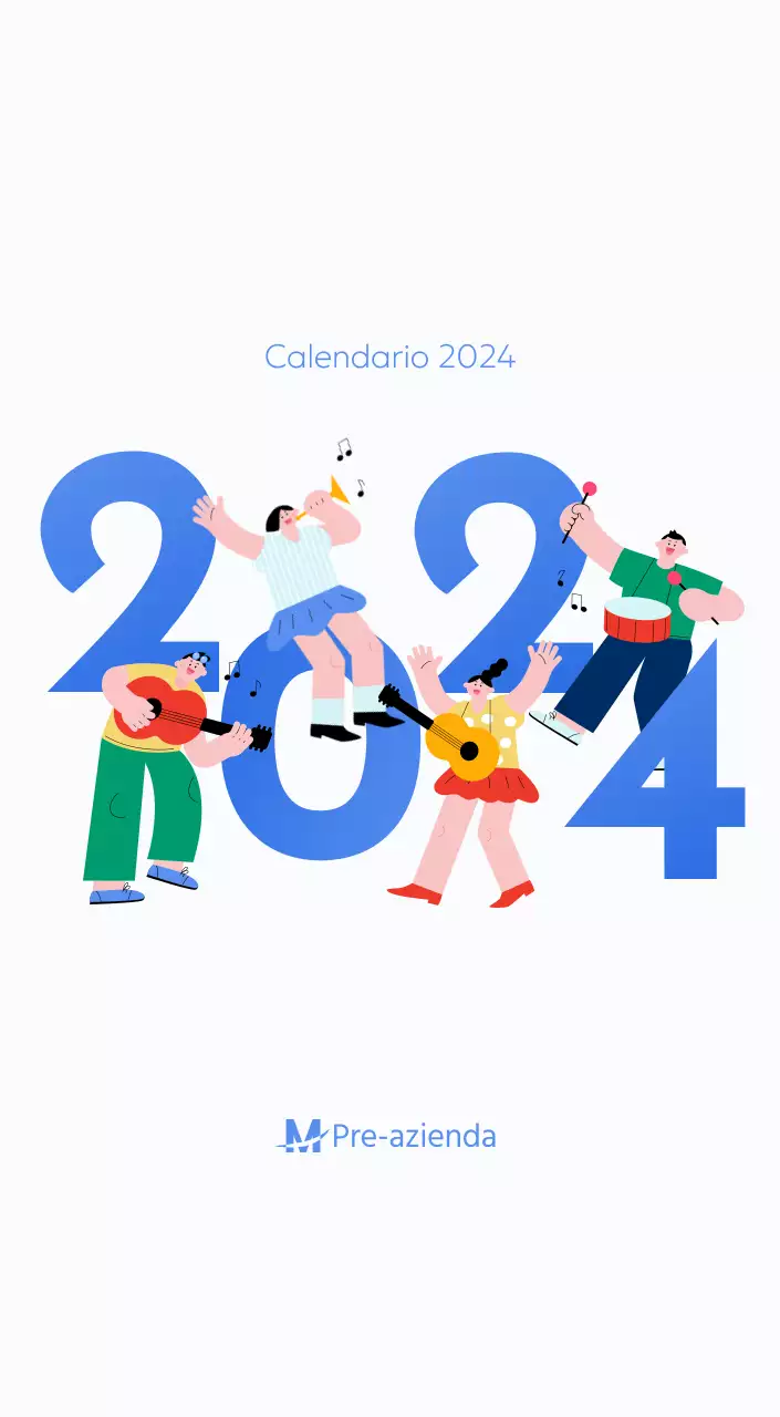 Calendario motivazionale con illustrazioni energetiche e citazioni positive su sfondo azzurro
