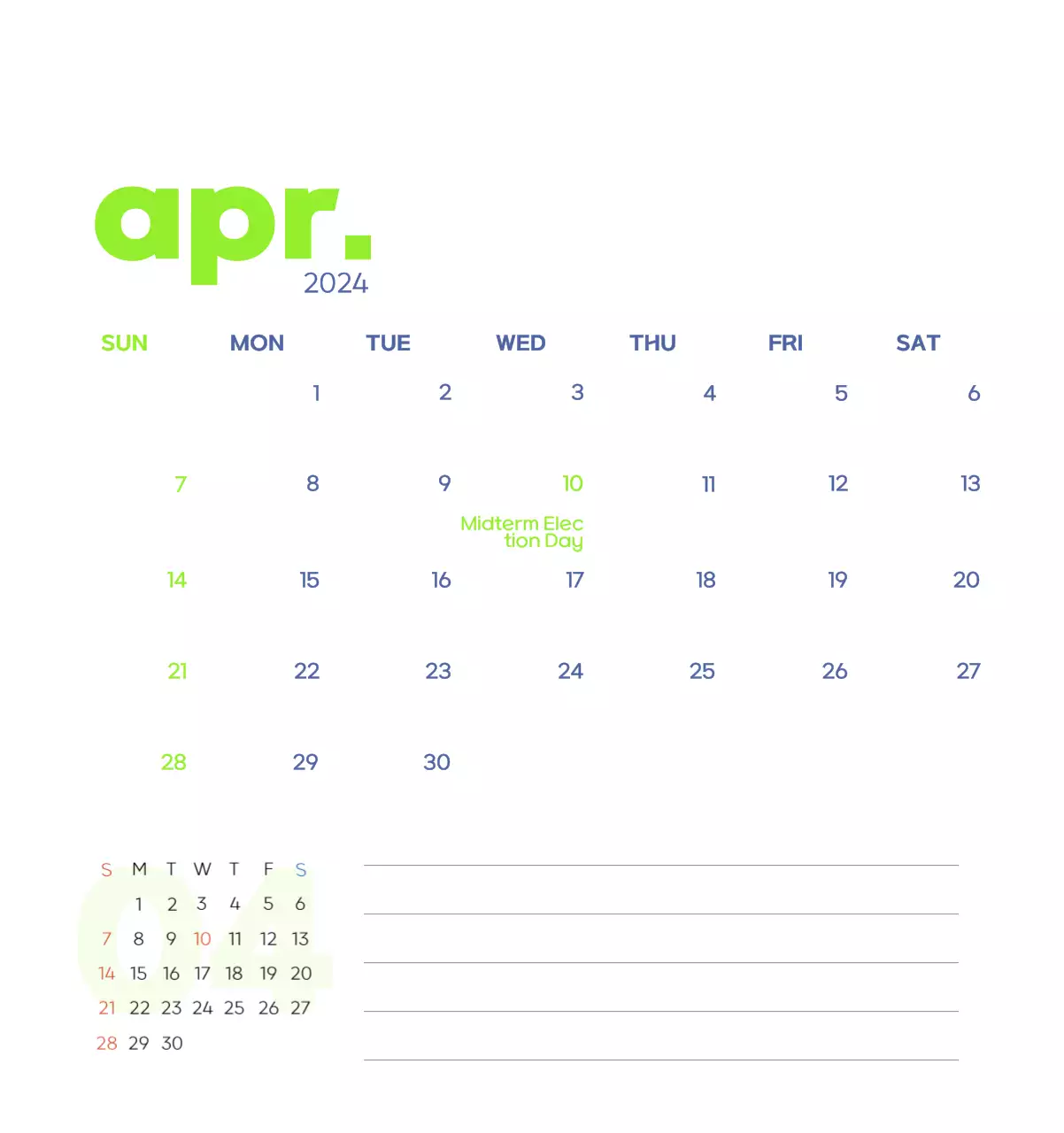 Work calendar with beautiful illustrations