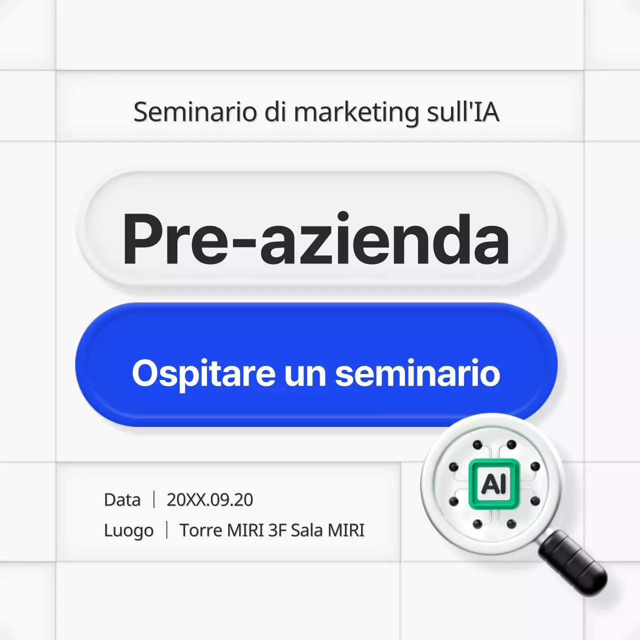 Annuncio di seminario in stile 3D minimalista in blu e grigio