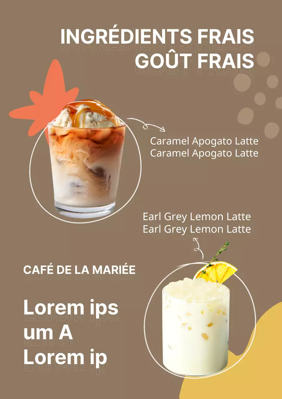 Présentation d'un menu de café simple sur fond brun