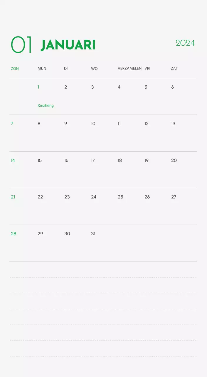 Een kalender met een afbeelding van een puppy en een schattige boodschap in groene accenten