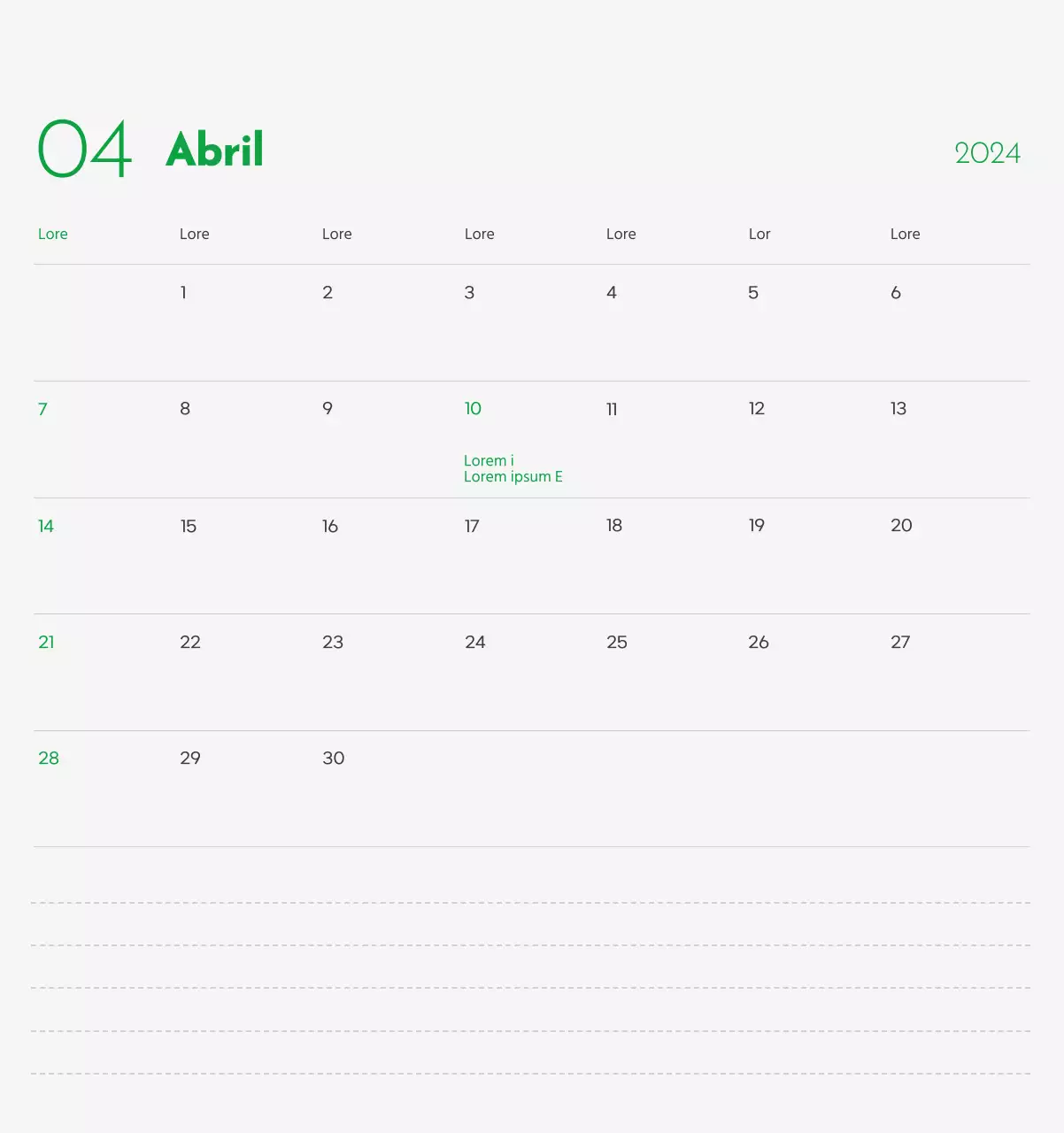 Un calendario con la imagen de un cachorro y un bonito mensaje en tonos verdes.