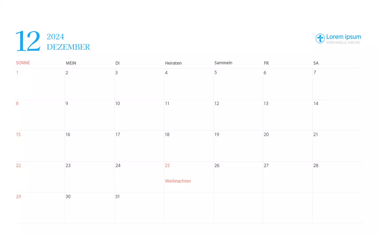 Blaues modernes Konzept Kirchenkalender