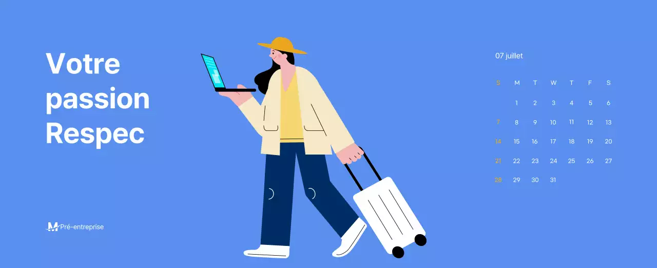 Calendrier de motivation avec des illustrations énergiques et des citations positives sur un fond bleu clair