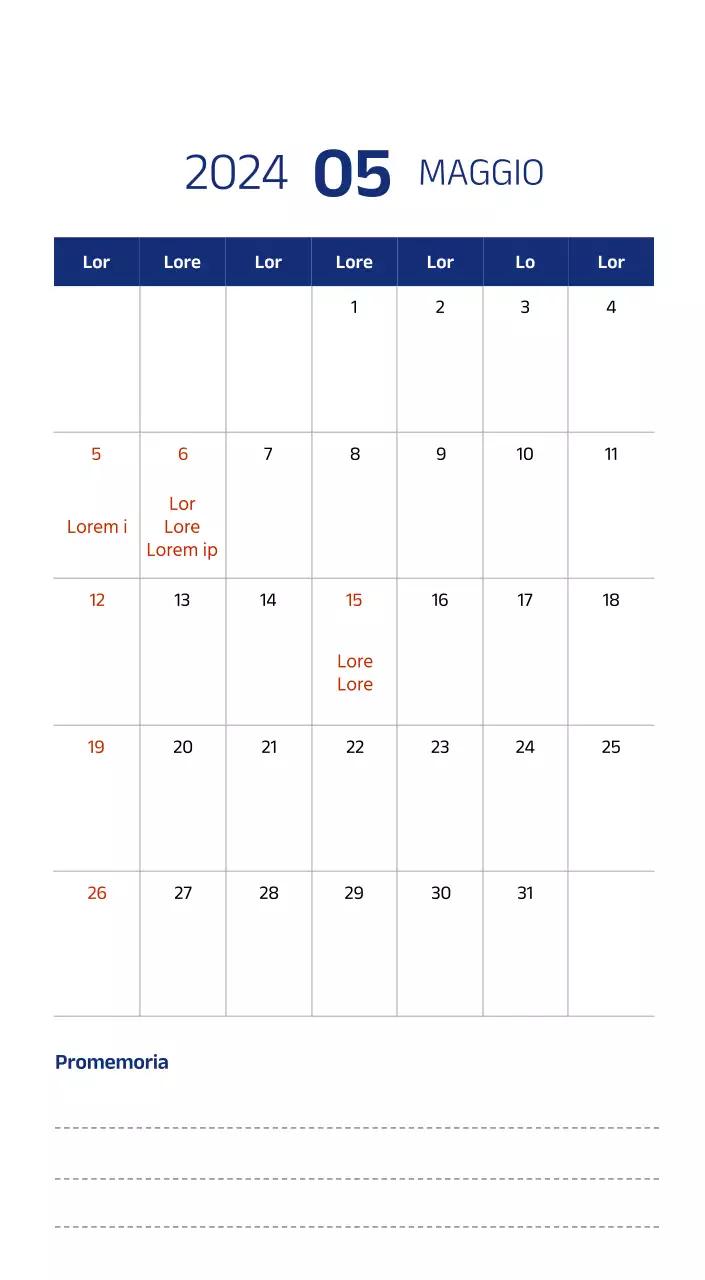 Calendario semplice con illustrazioni pulite in blu