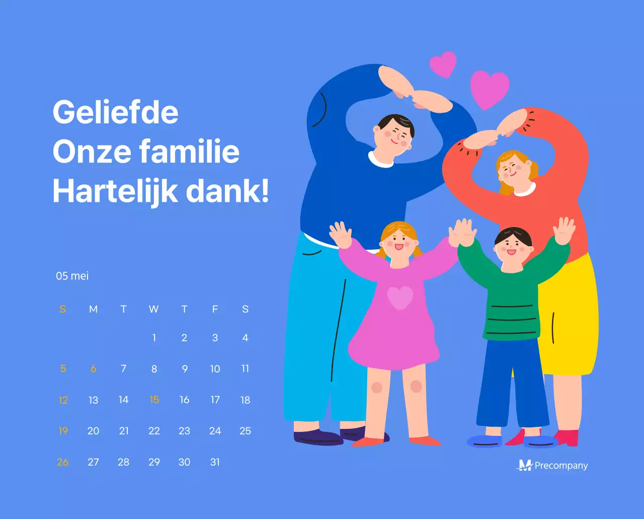 Motiverende kalender met energieke illustraties en positieve citaten op een lichtblauwe achtergrond