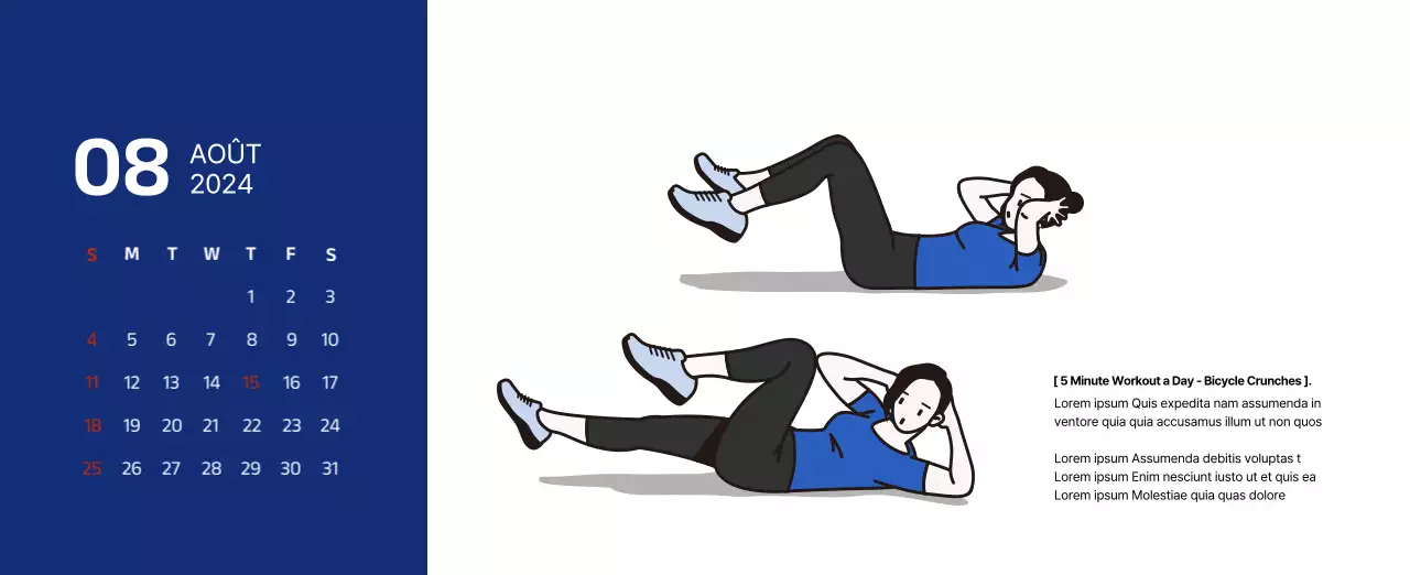 Calendrier simple avec des illustrations épurées en bleu