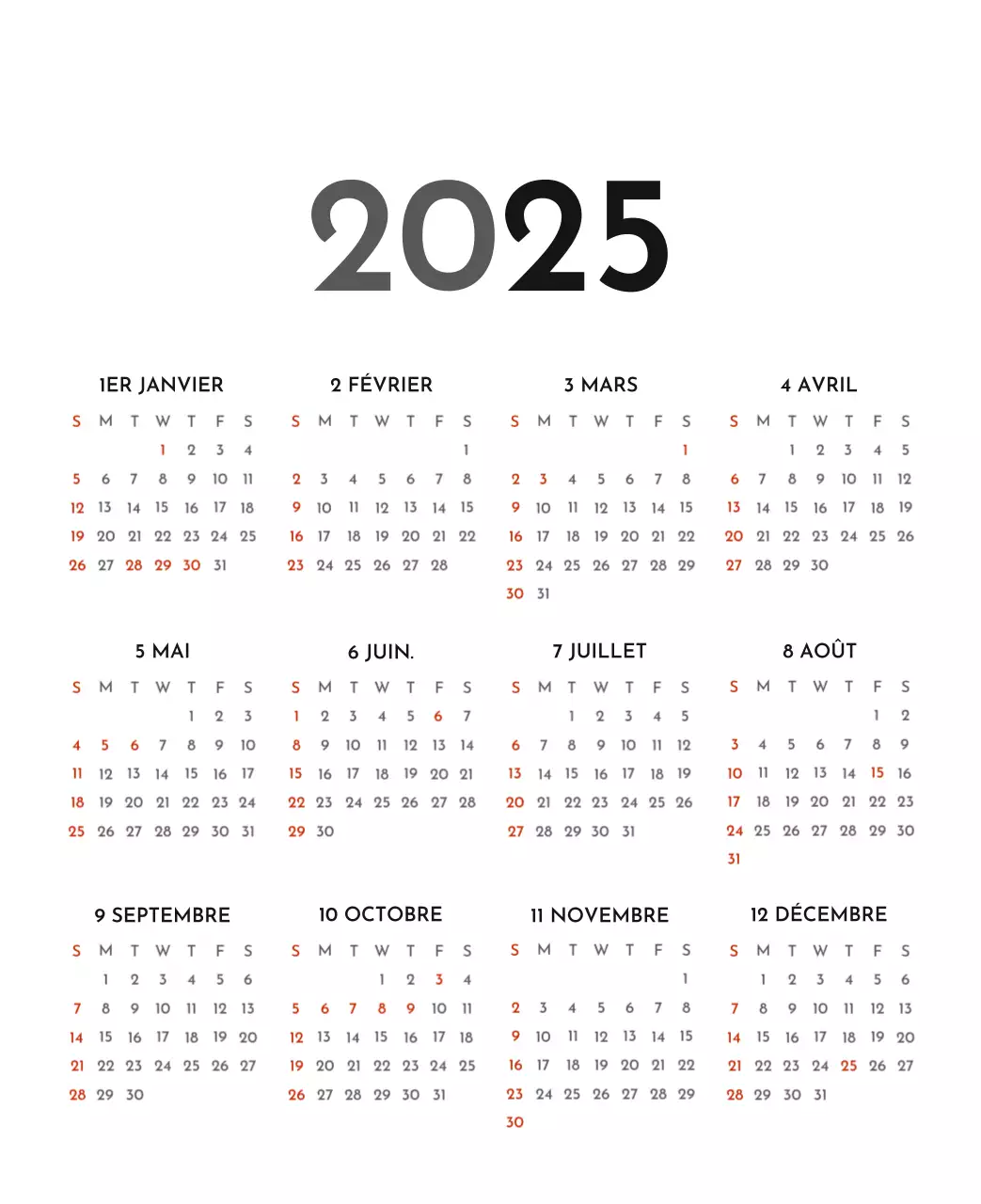 Un calendrier d'entreprise simple en gris