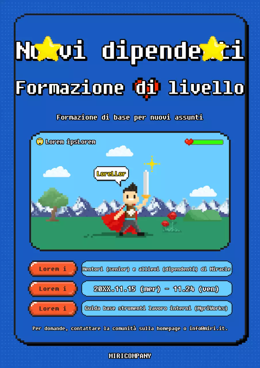 Annuncio di formazione retro per i nuovi assunti in blu e azzurro