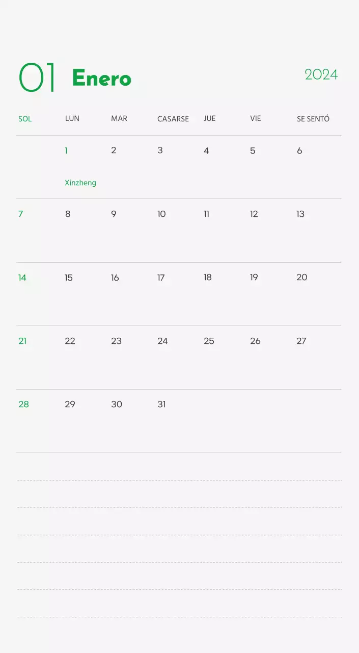 Un calendario con la imagen de un cachorro y un bonito mensaje en tonos verdes.