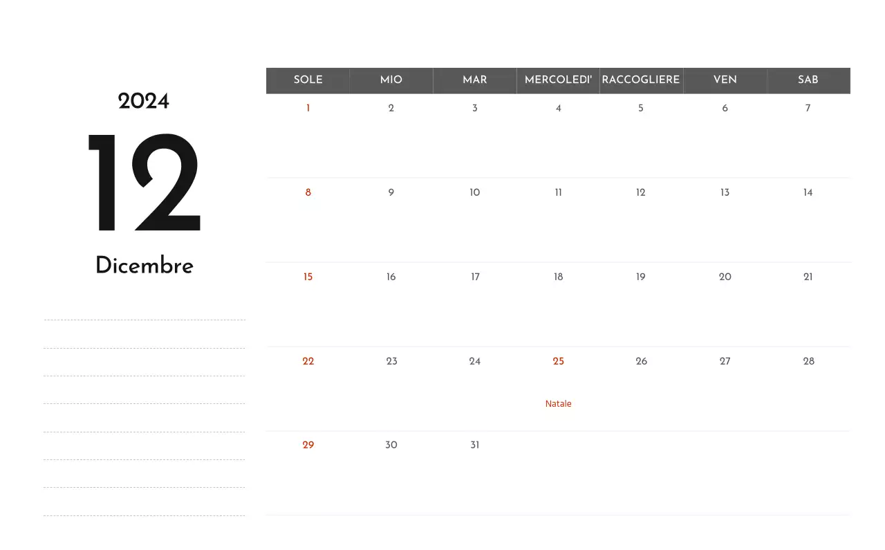 Un semplice calendario aziendale in grigio