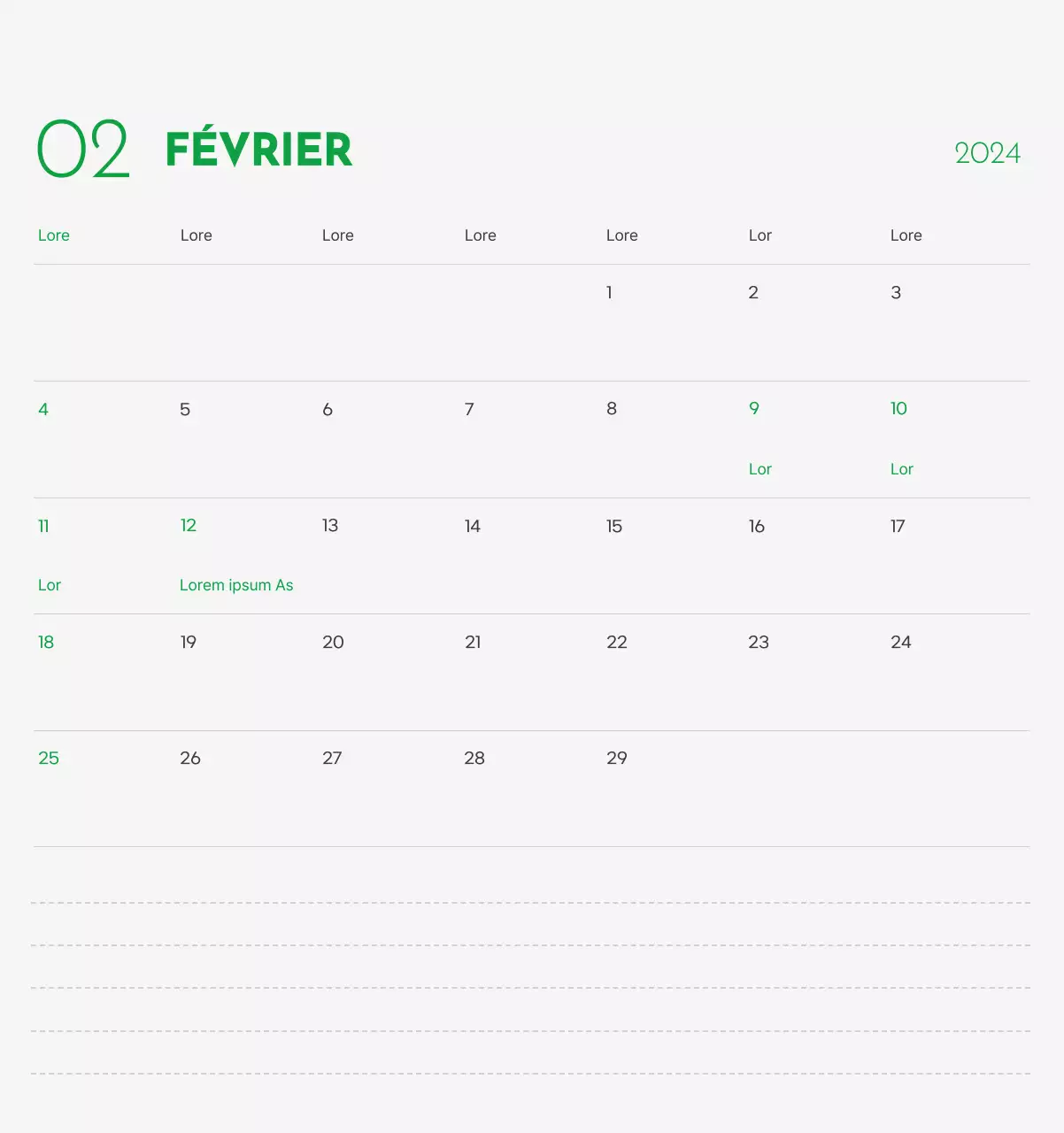 Un calendrier avec la photo d'un chiot et un message mignon aux accents verts.