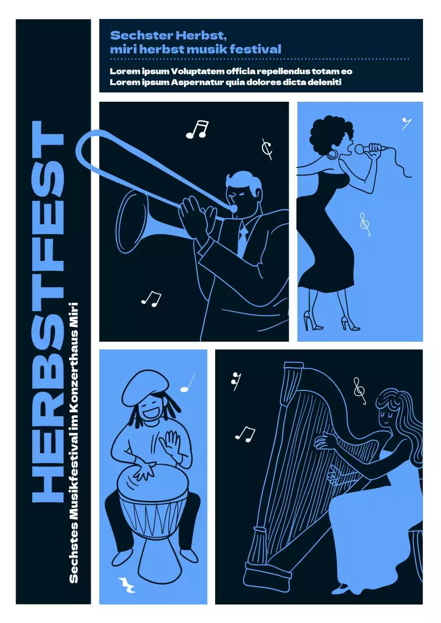 Förderung eines Musikkonzerts mit blauem, hippem Flair