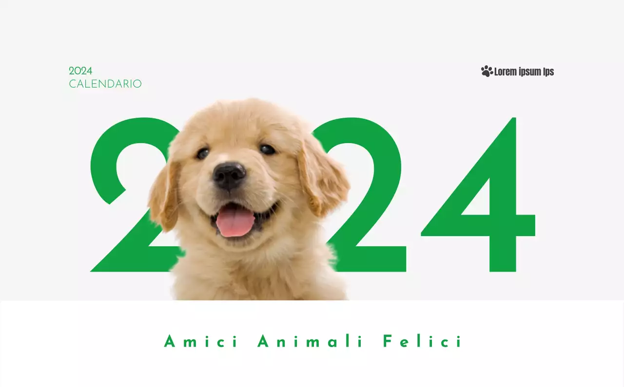 Un calendario con l'immagine di un cucciolo e un simpatico messaggio in verde.