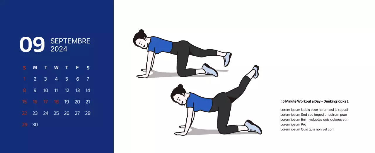 Calendrier simple avec des illustrations épurées en bleu