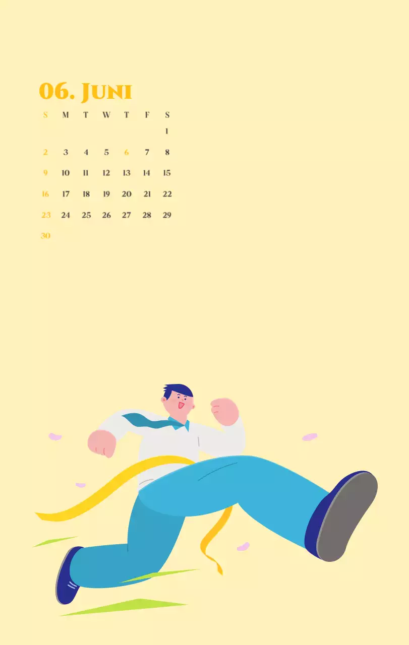 Kalender mit Jugendillustrationen auf gelbem und grünem Hintergrund