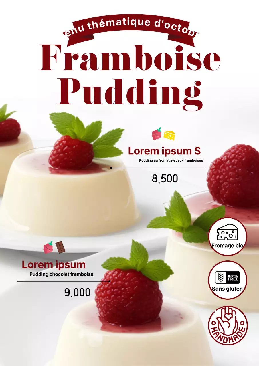 Publicité moderne pour les desserts en blanc et rouge