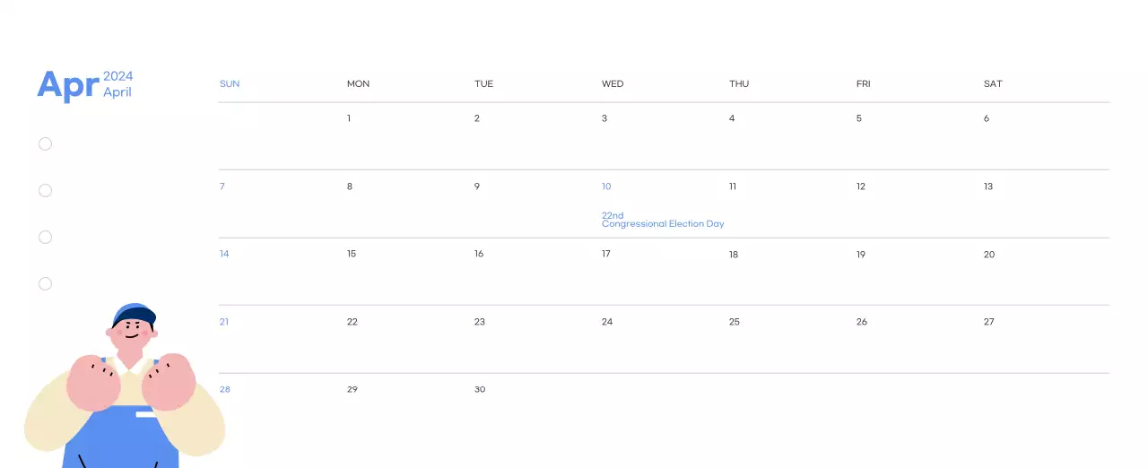 Motivational calendar with energetic illustrations and positive quotes on a light blue background