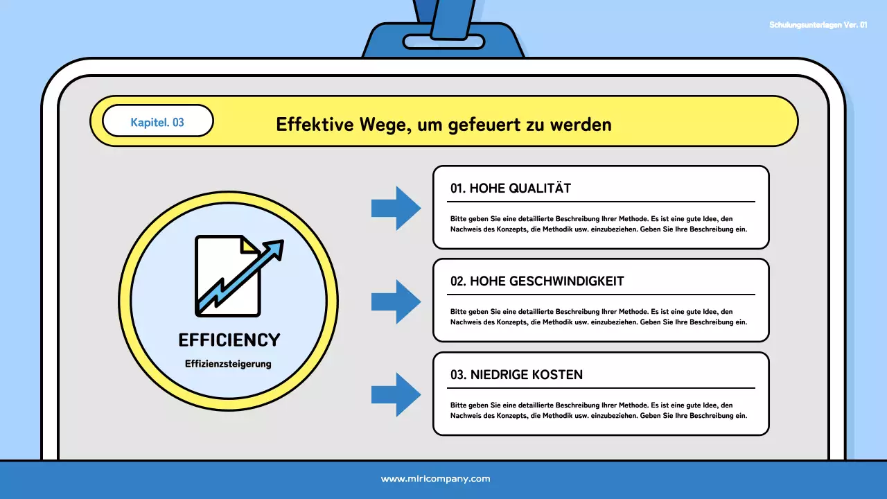 Ein hübsches Trainingsdeck für neue Mitarbeiter in Hellblau und Schwarz