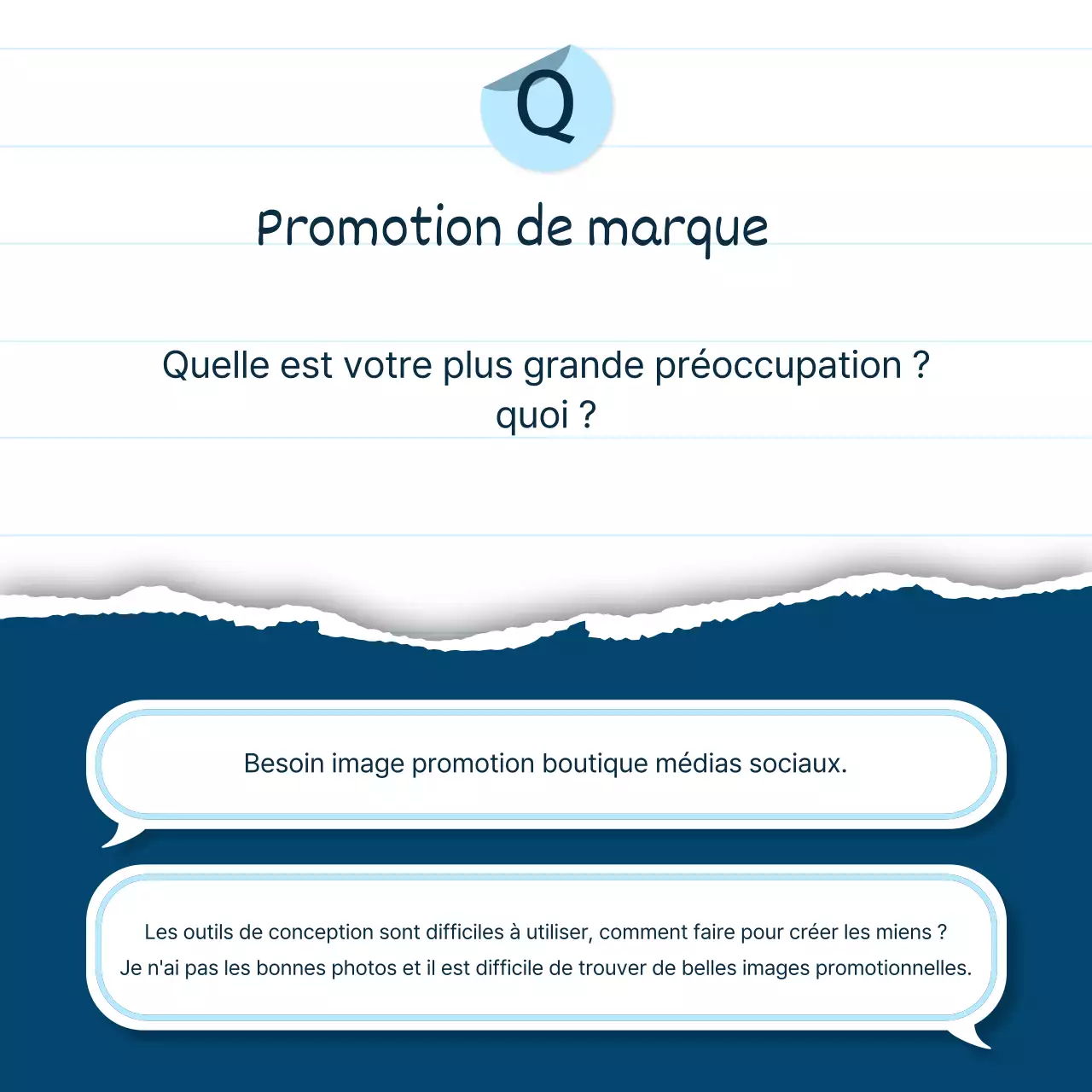 Un briefing simple sur le produit en bleu et bleu clair