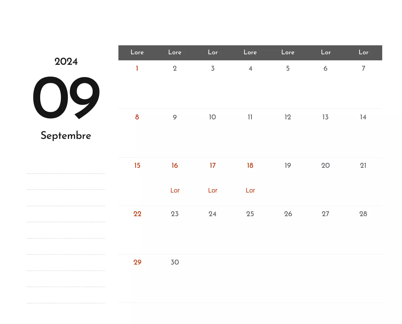 Un calendrier d'entreprise simple en gris