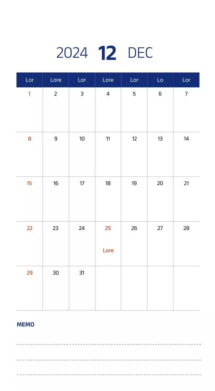 Eenvoudige kalender met strakke illustraties in blauw