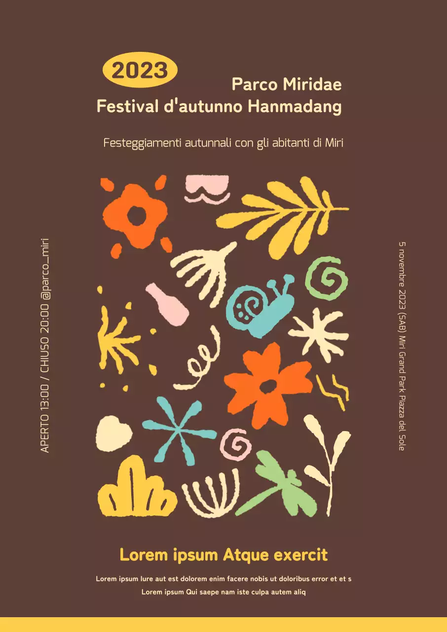 Promuovere un festival autunnale con un'illustrazione emozionale su sfondo marrone