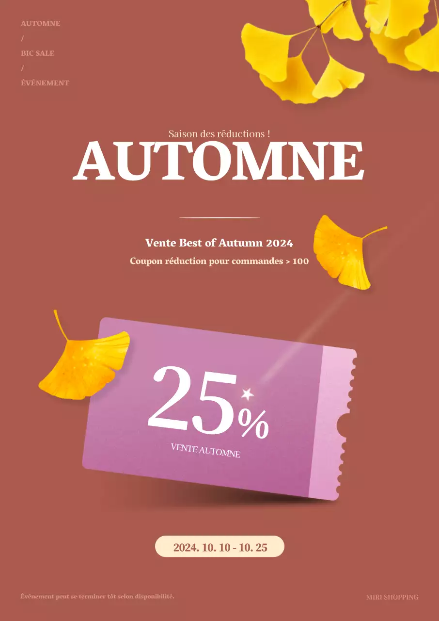Vente d'automne avec des feuilles de ginkgo sur un fond brun clair
