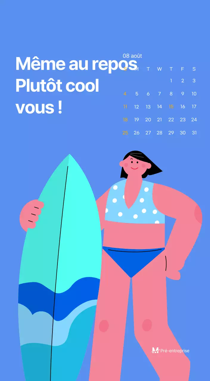 Calendrier de motivation avec des illustrations énergiques et des citations positives sur un fond bleu clair