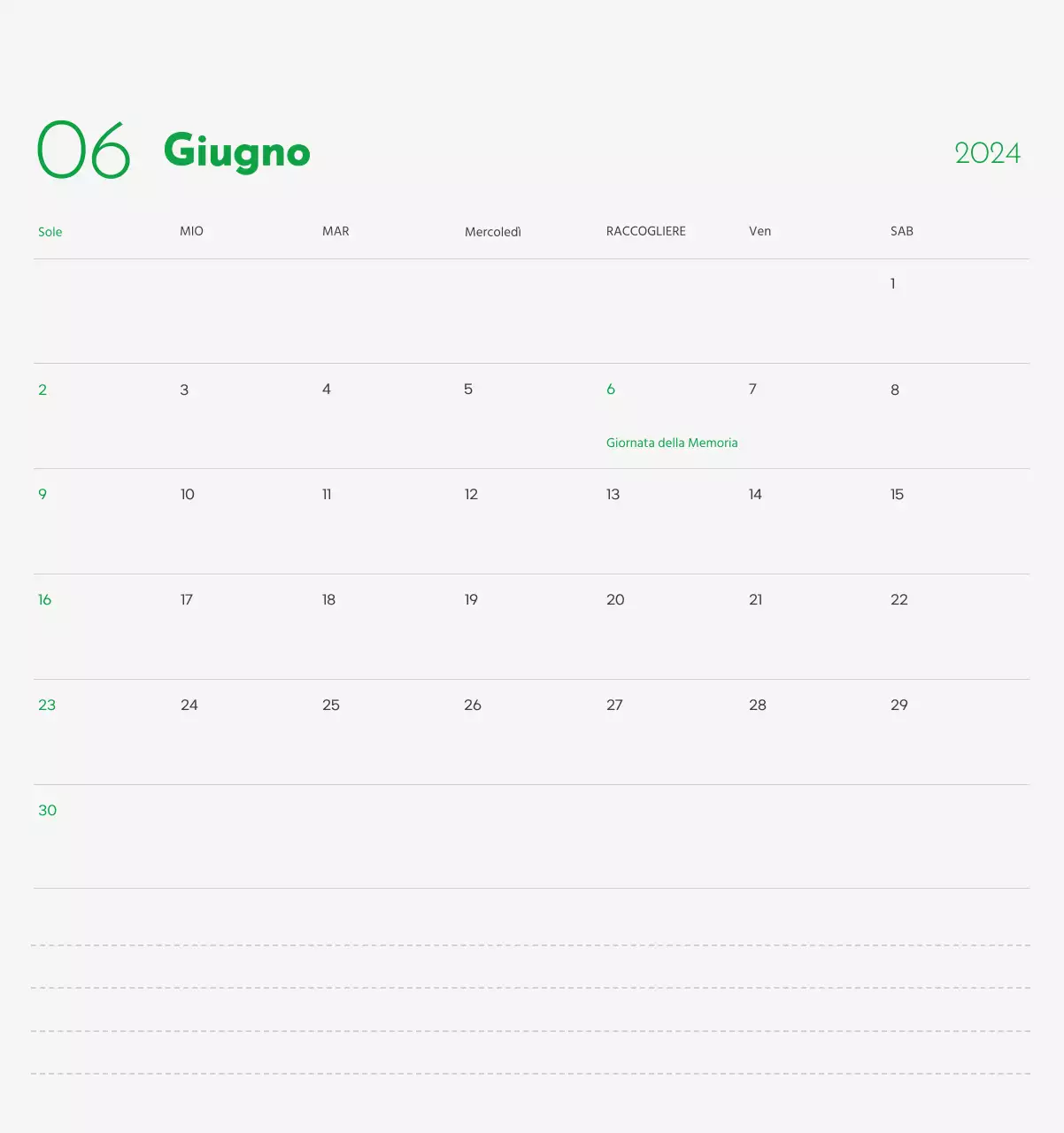 Un calendario con l'immagine di un cucciolo e un simpatico messaggio in verde.