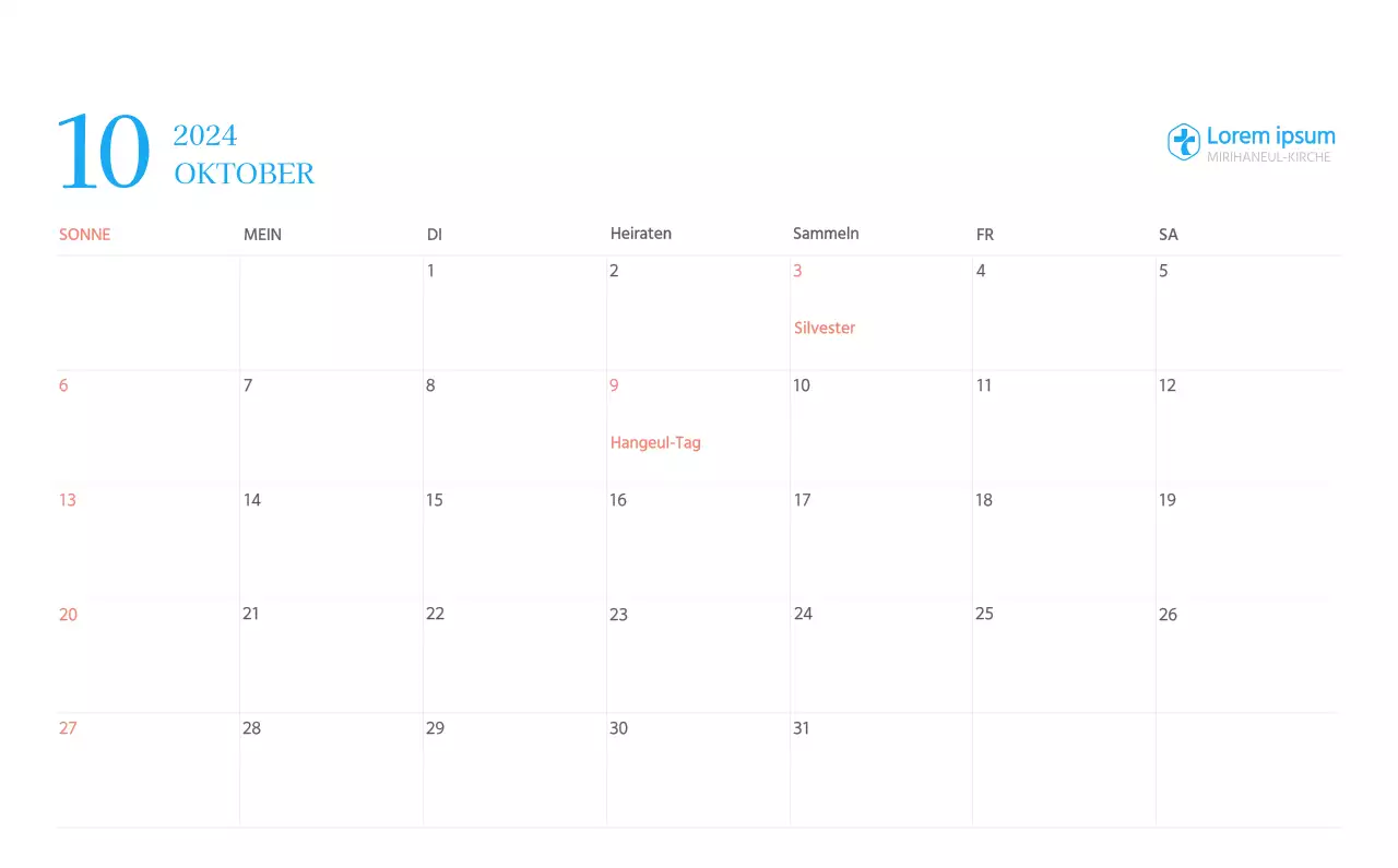 Blaues modernes Konzept Kirchenkalender