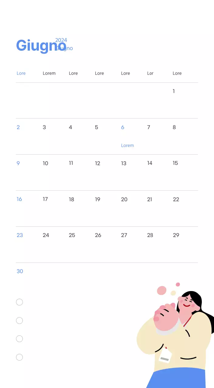 Calendario motivazionale con illustrazioni energetiche e citazioni positive su sfondo azzurro