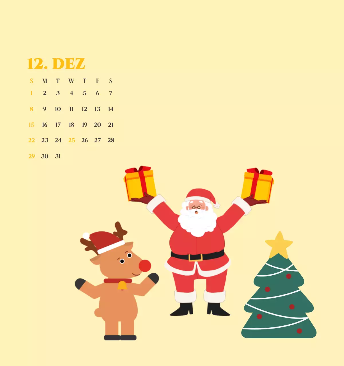 Kalender mit Jugendillustrationen auf gelbem und grünem Hintergrund