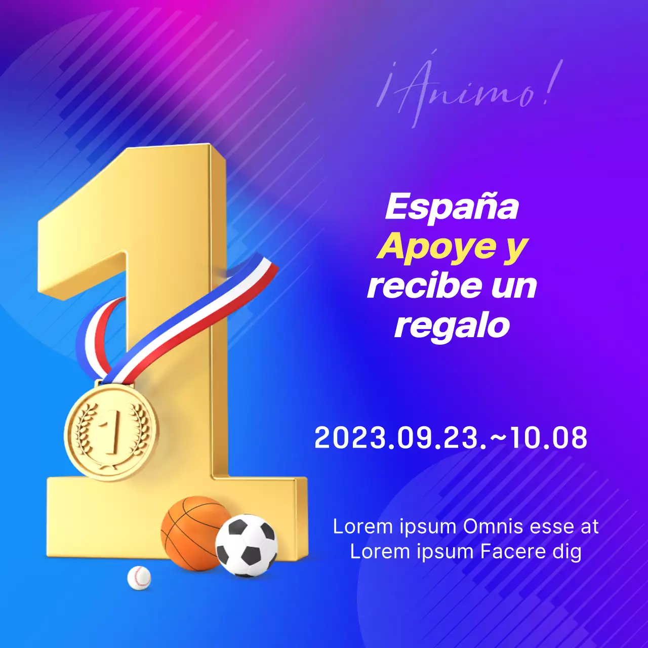 Promover el apoyo a los Juegos Asiáticos modernos en púrpura y azul