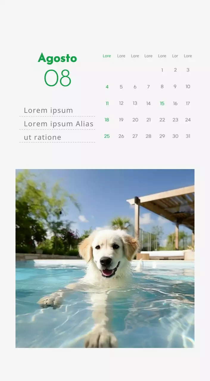 Un calendario con l'immagine di un cucciolo e un simpatico messaggio in verde.