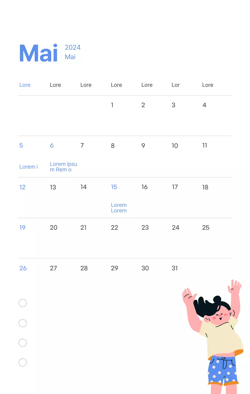 Calendrier de motivation avec des illustrations énergiques et des citations positives sur un fond bleu clair