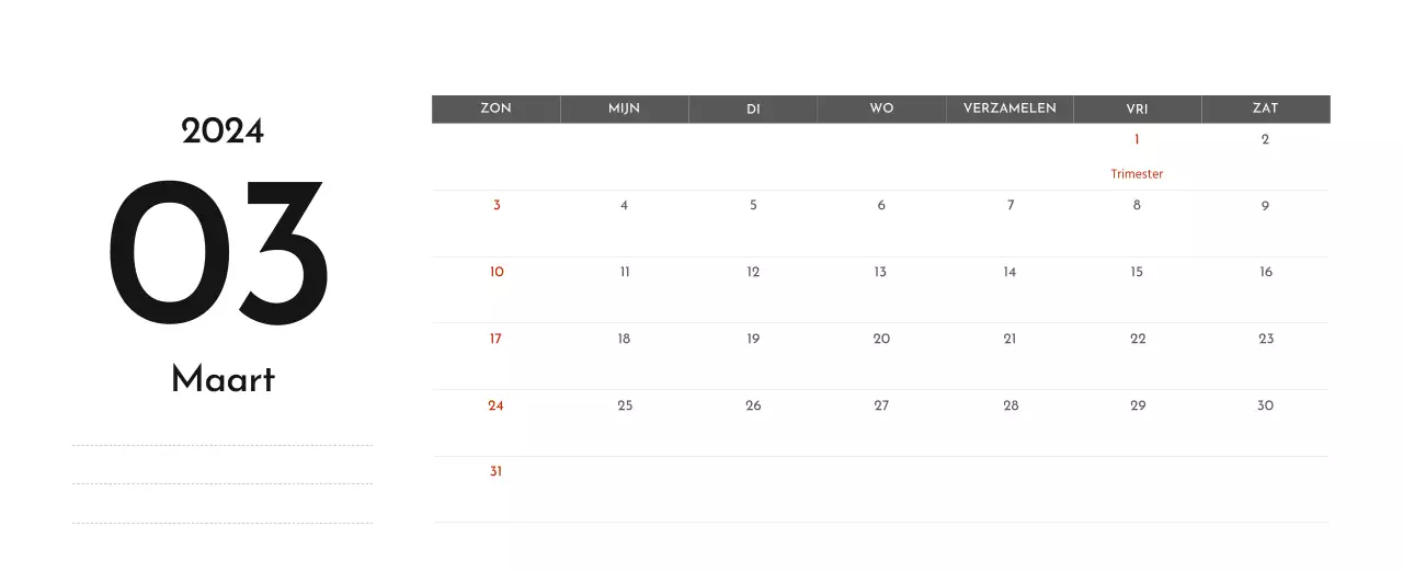 Een eenvoudige bedrijfskalender in grijs
