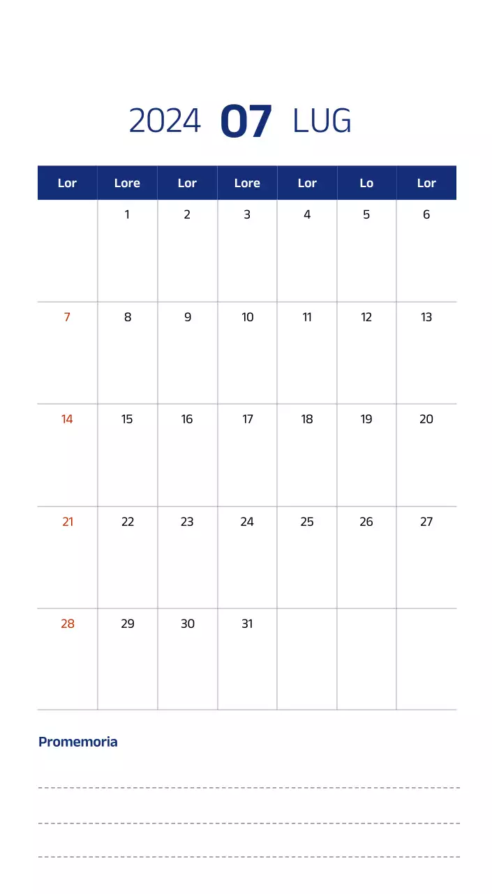 Calendario semplice con illustrazioni pulite in blu