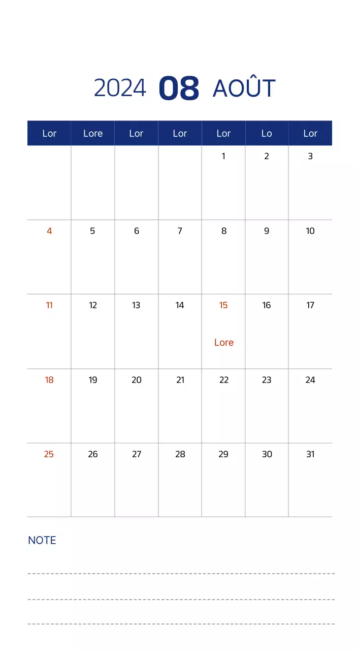 Calendrier simple avec des illustrations épurées en bleu