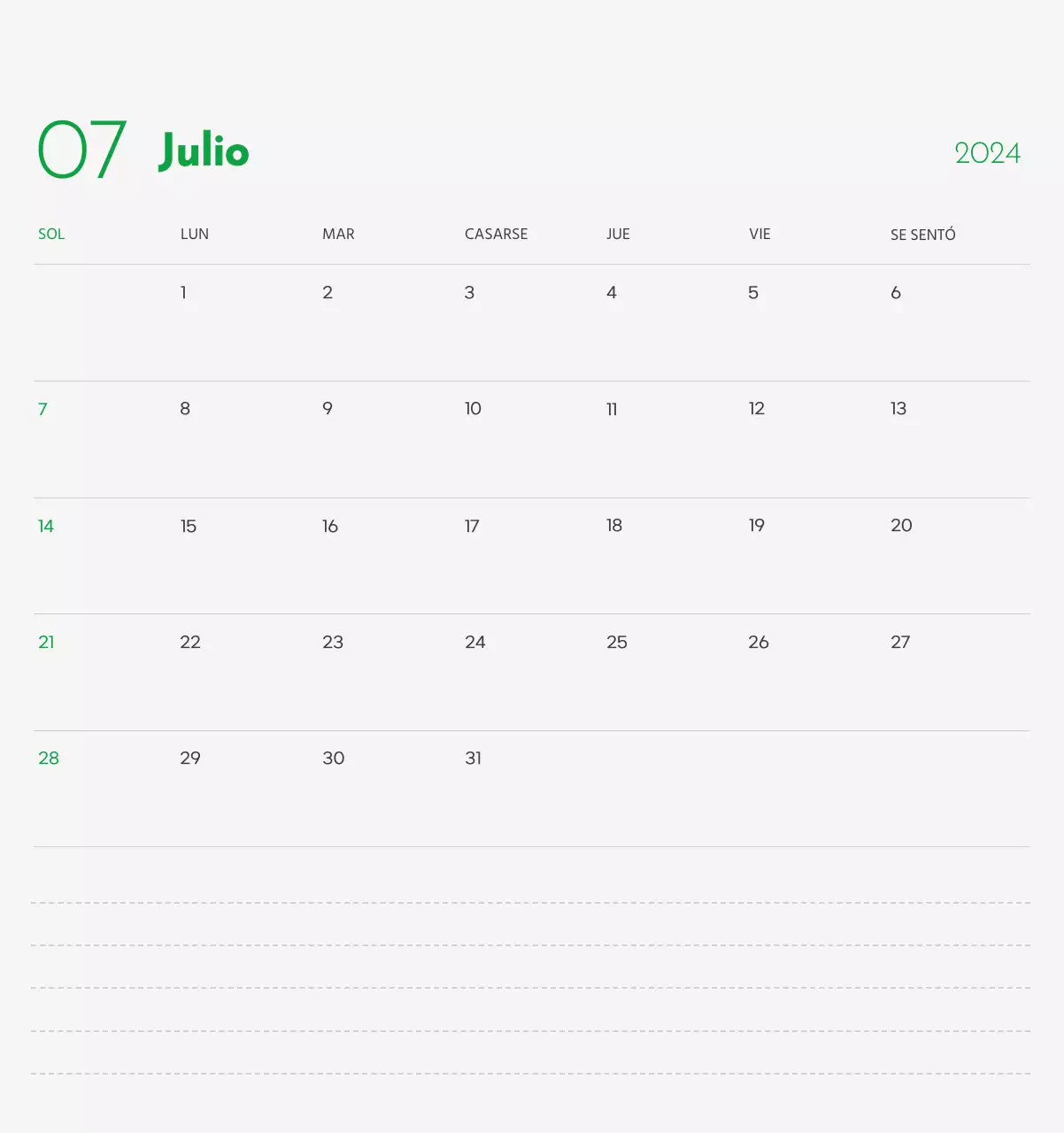 Un calendario con la imagen de un cachorro y un bonito mensaje en tonos verdes.