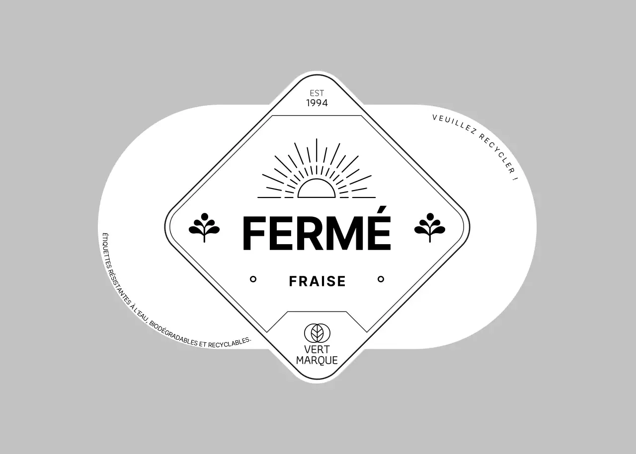 Étiquette écologique noire pour fraises de ferme