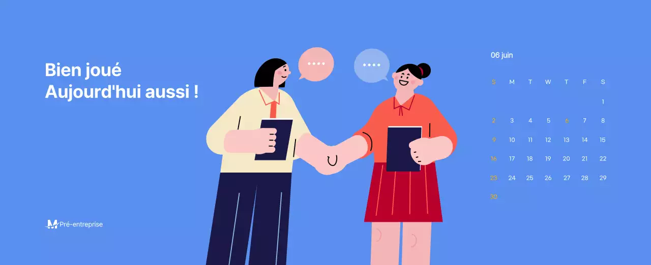 Calendrier de motivation avec des illustrations énergiques et des citations positives sur un fond bleu clair