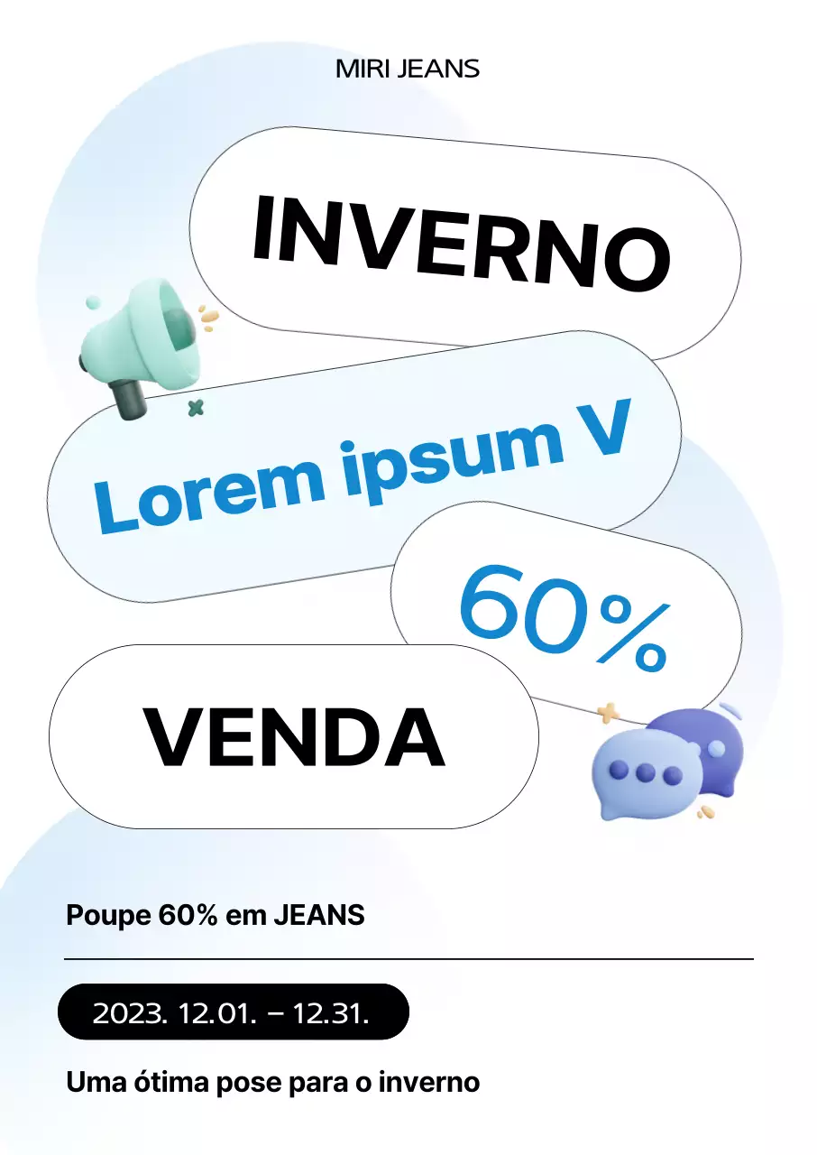 Uma notificação de venda semanal de inverno nítida, limpa e semelhante a um botão