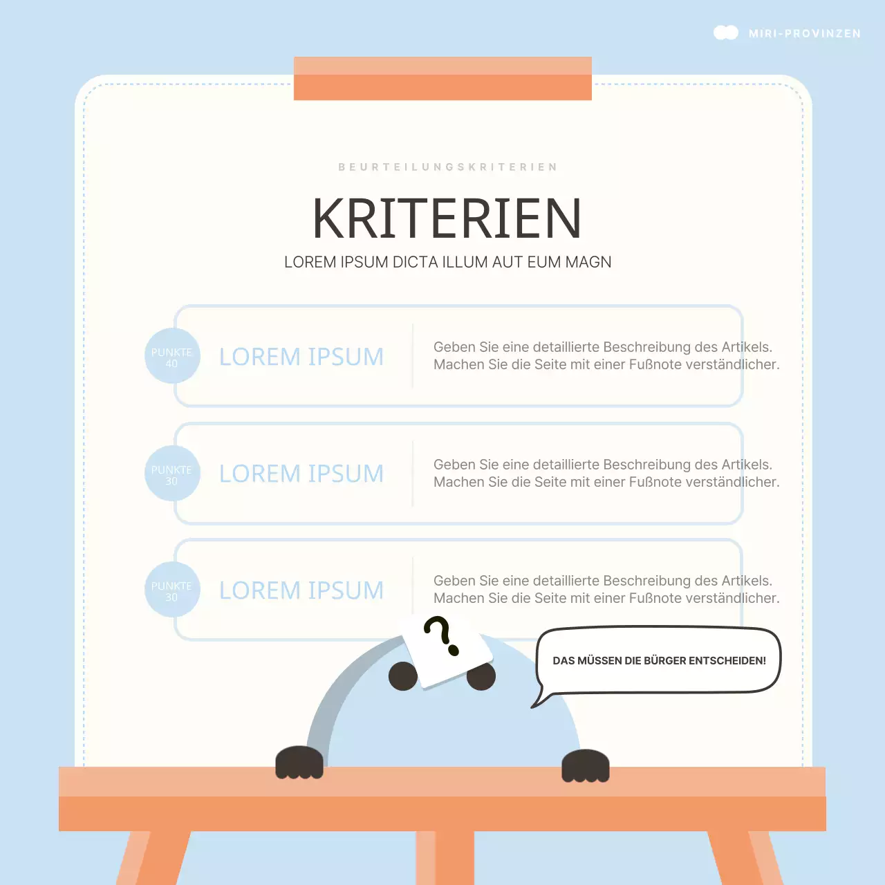 Förderung eines einfachen Wettbewerbs mit mint- und elfenbeinfarbenem Charakter