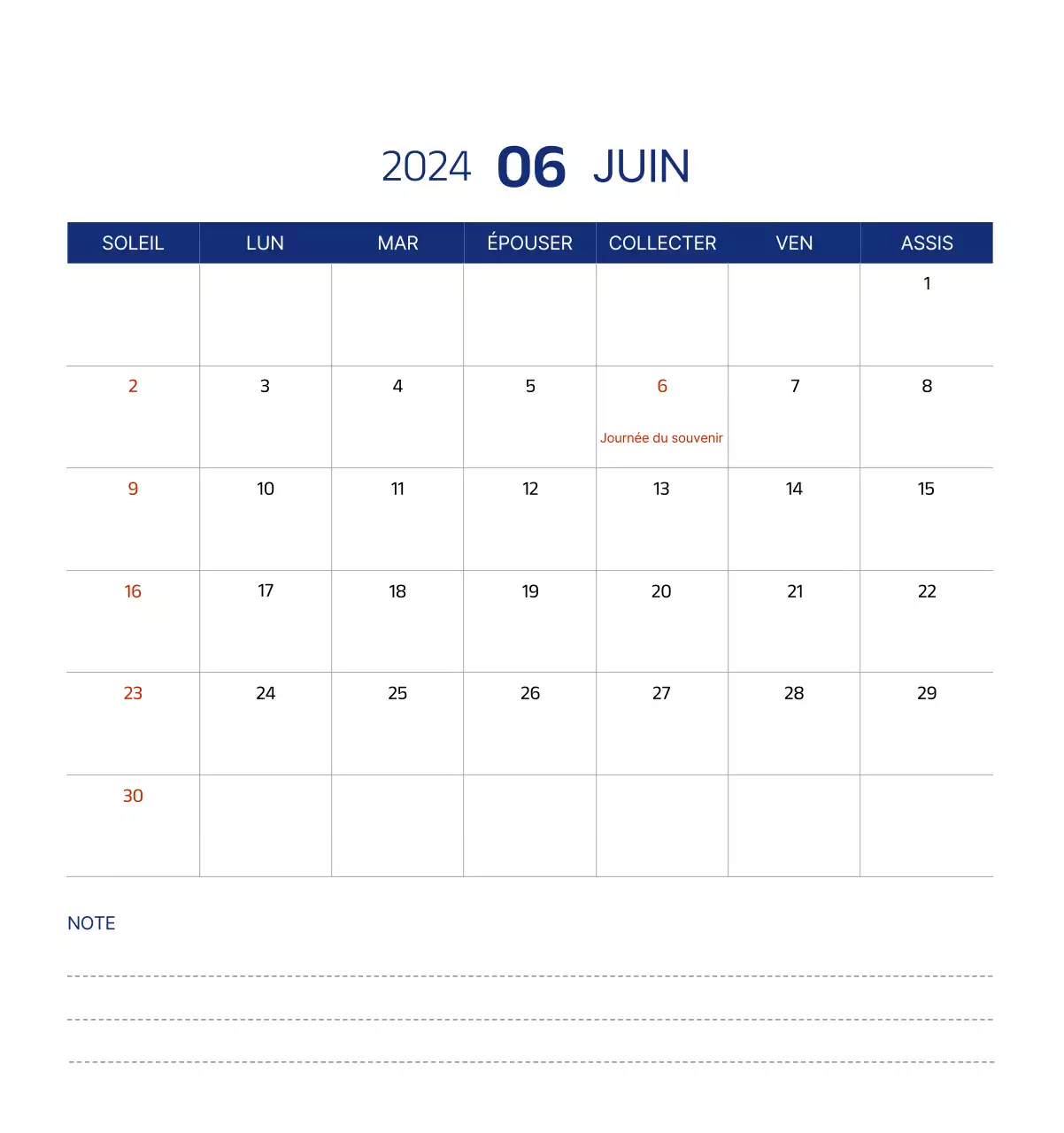 Calendrier simple avec des illustrations épurées en bleu