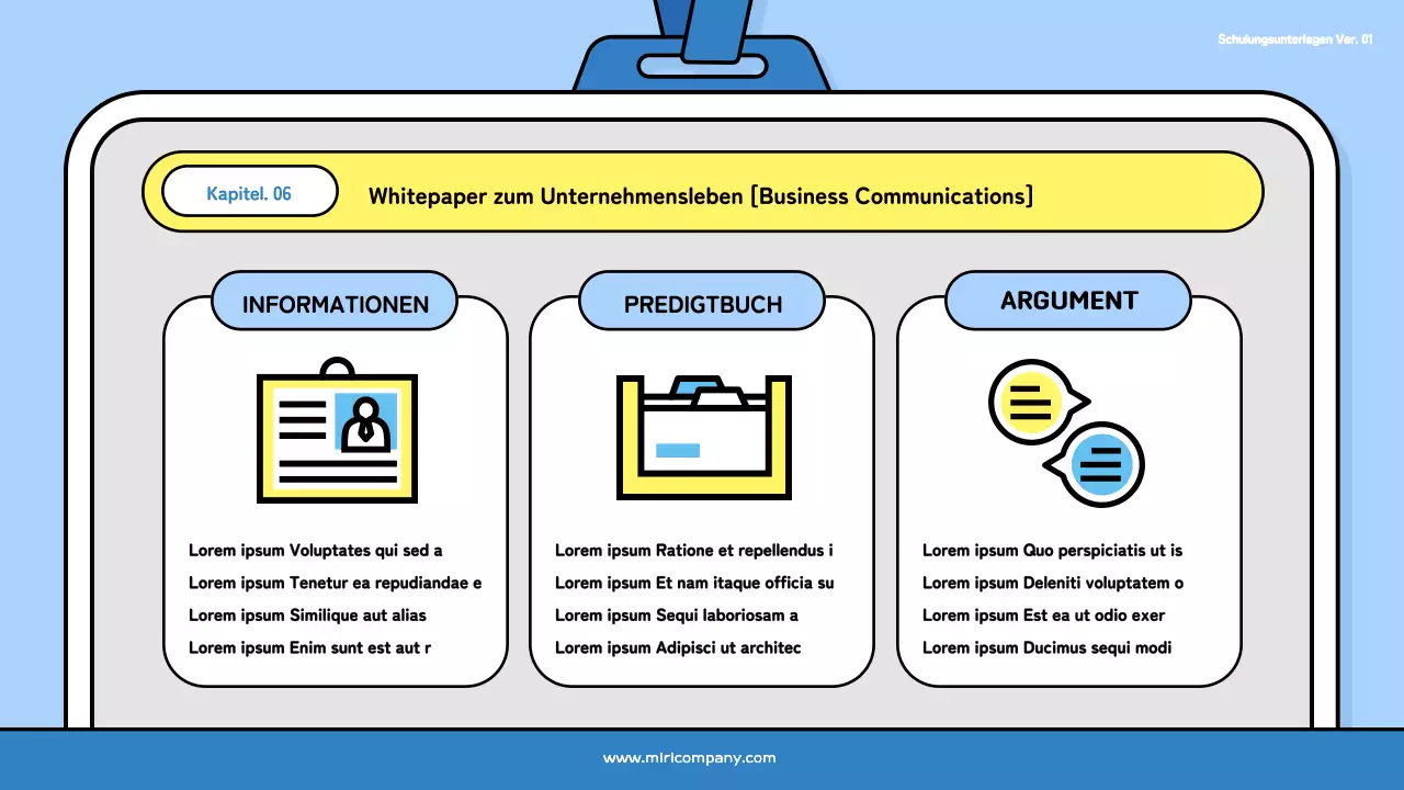 Ein hübsches Trainingsdeck für neue Mitarbeiter in Hellblau und Schwarz