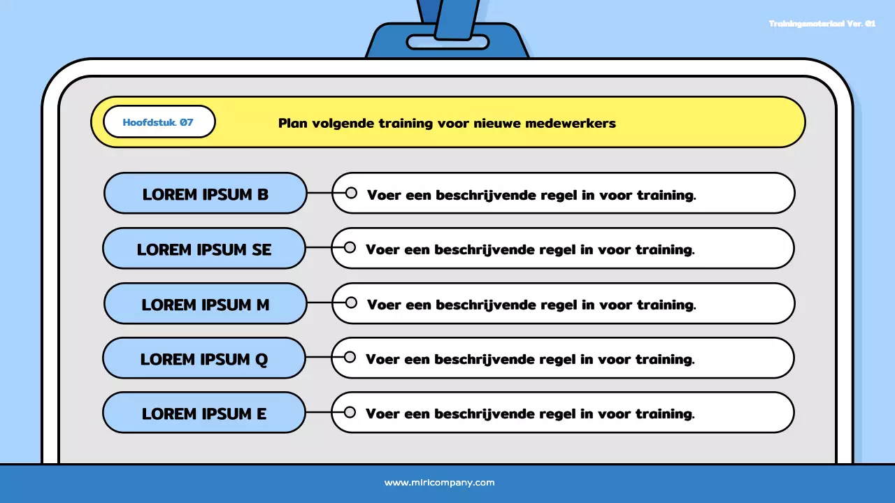 Een mooi trainingsdek voor nieuwe werknemers in lichtblauw en zwart