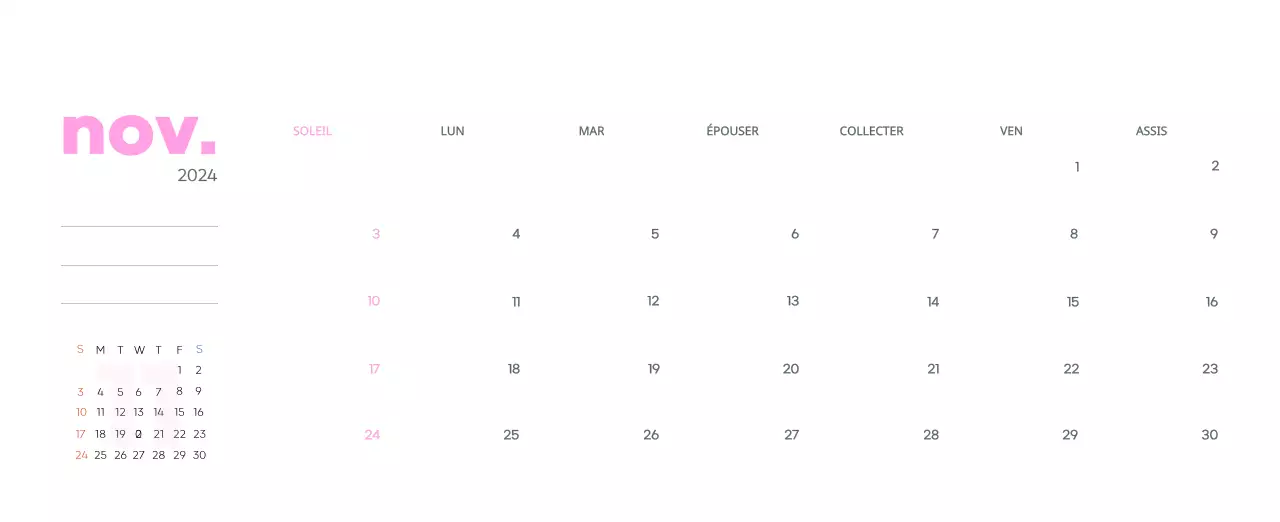 Calendrier de travail avec de belles illustrations