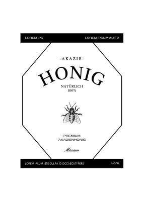 Einfaches, klassisches Honigetikett mit schwarzer und weißer Bienenillustration