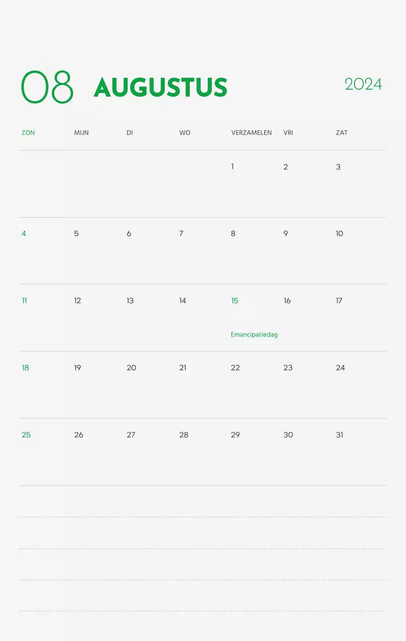 Een kalender met een afbeelding van een puppy en een schattige boodschap in groene accenten